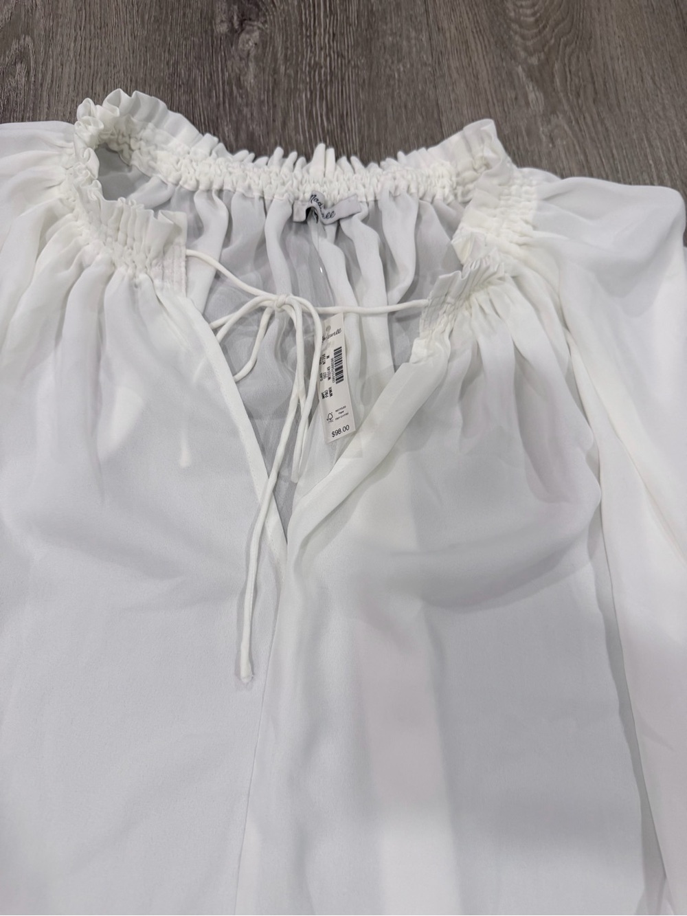 Madewell White Off-Shoulder Tie Neck Blouse